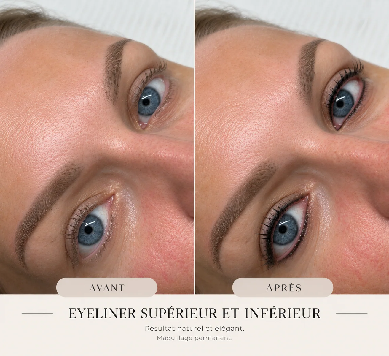 Avant et après un ras de cils supérieur et inférieur