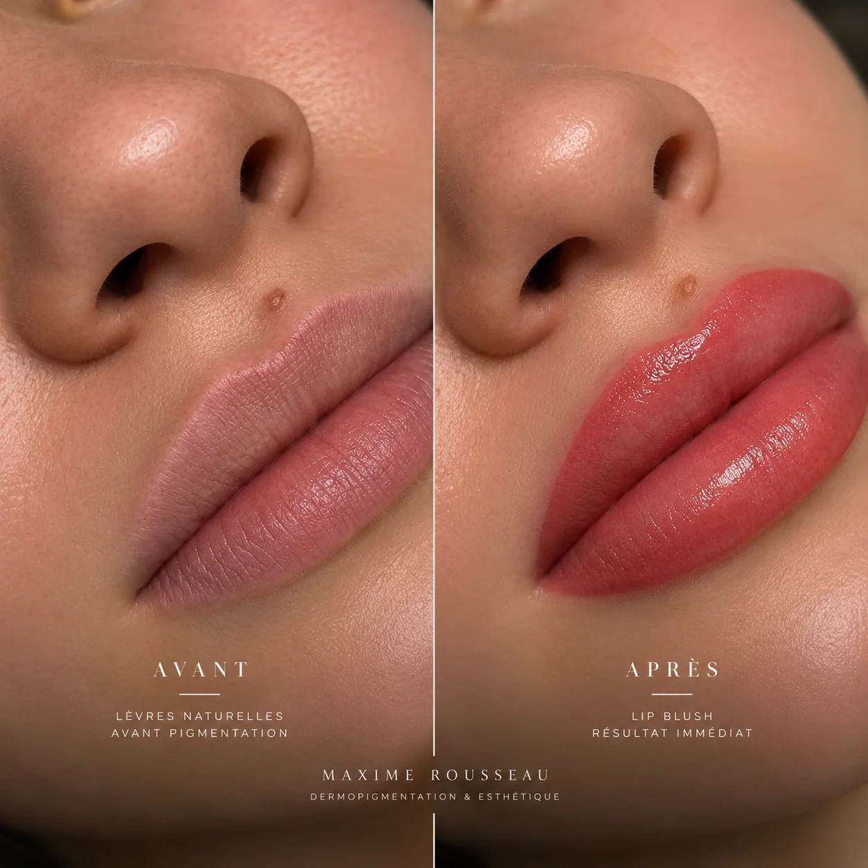 Avant et après détaillé d’une prestation Pixel Lips