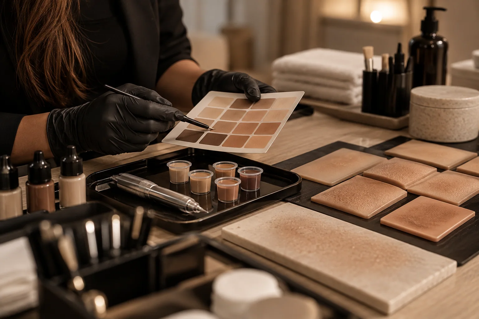 Pigments de dermopigmentation sélectionnés selon différentes carnations