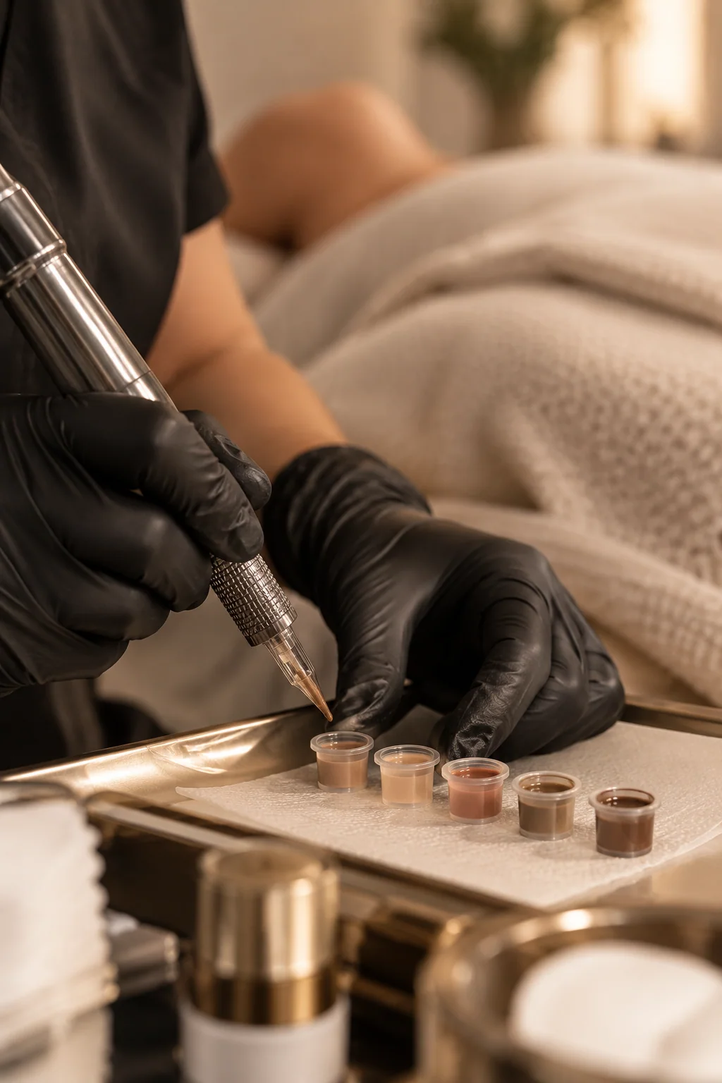 Geste de dermopigmentation sur une variation de teinte cutanée