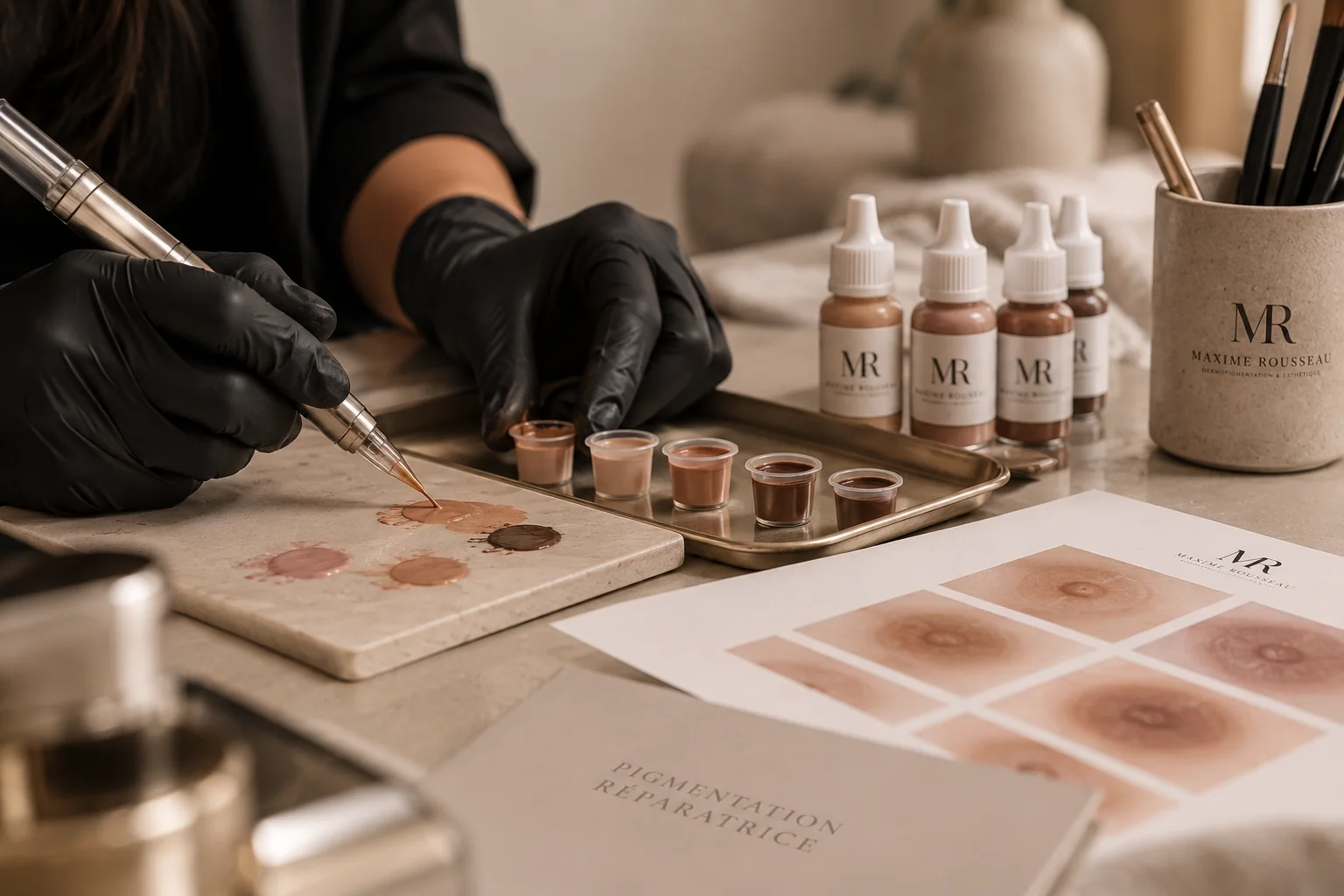 Préparation des nuances pour une dermopigmentation d’aréole
