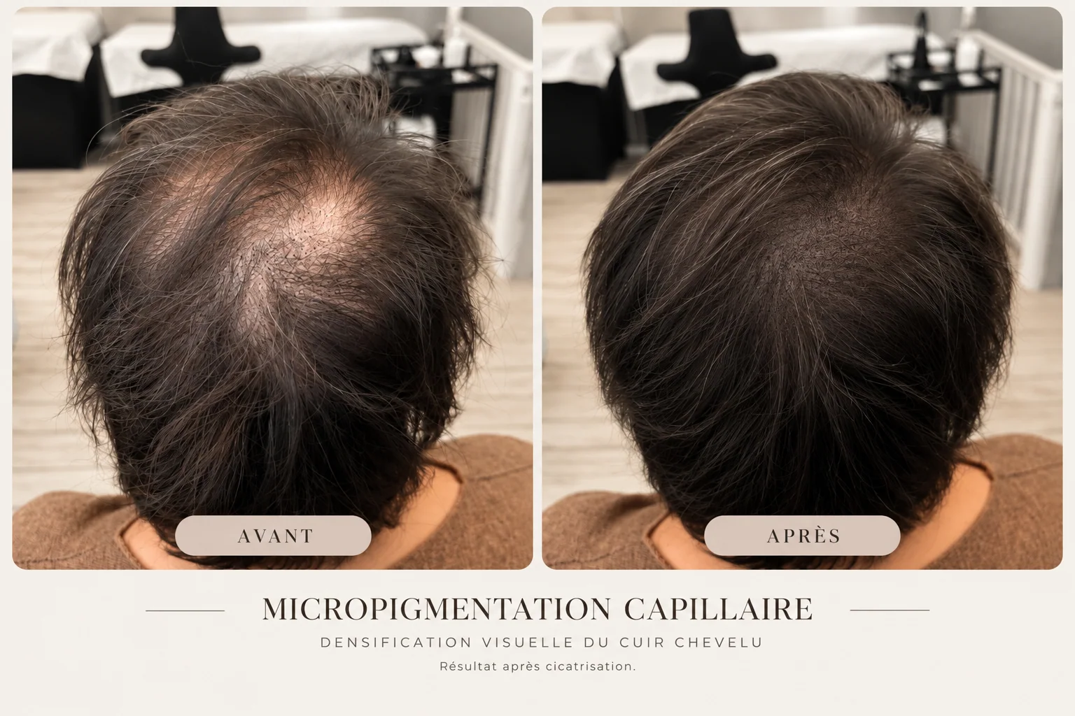 Deuxième avant et après de trichopigmentation