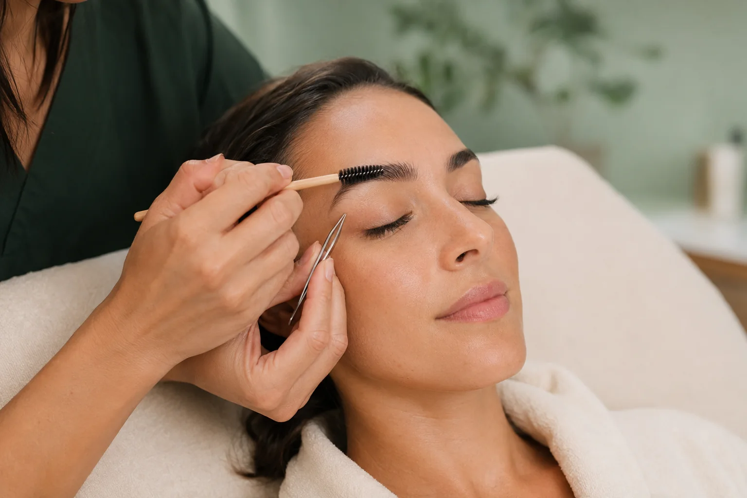 Image d’ambiance illustrative d’un soin doux de la ligne des sourcils